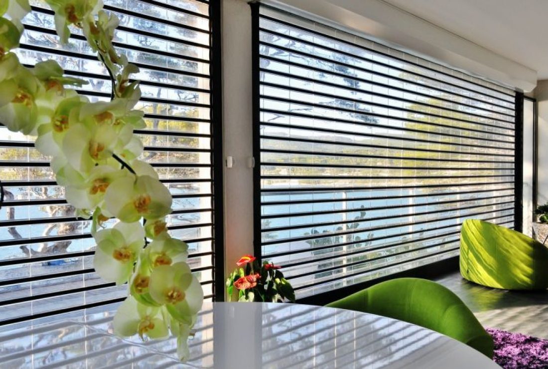 Volet roulant transparent vu de l'intérieur, lumière et vue conservées